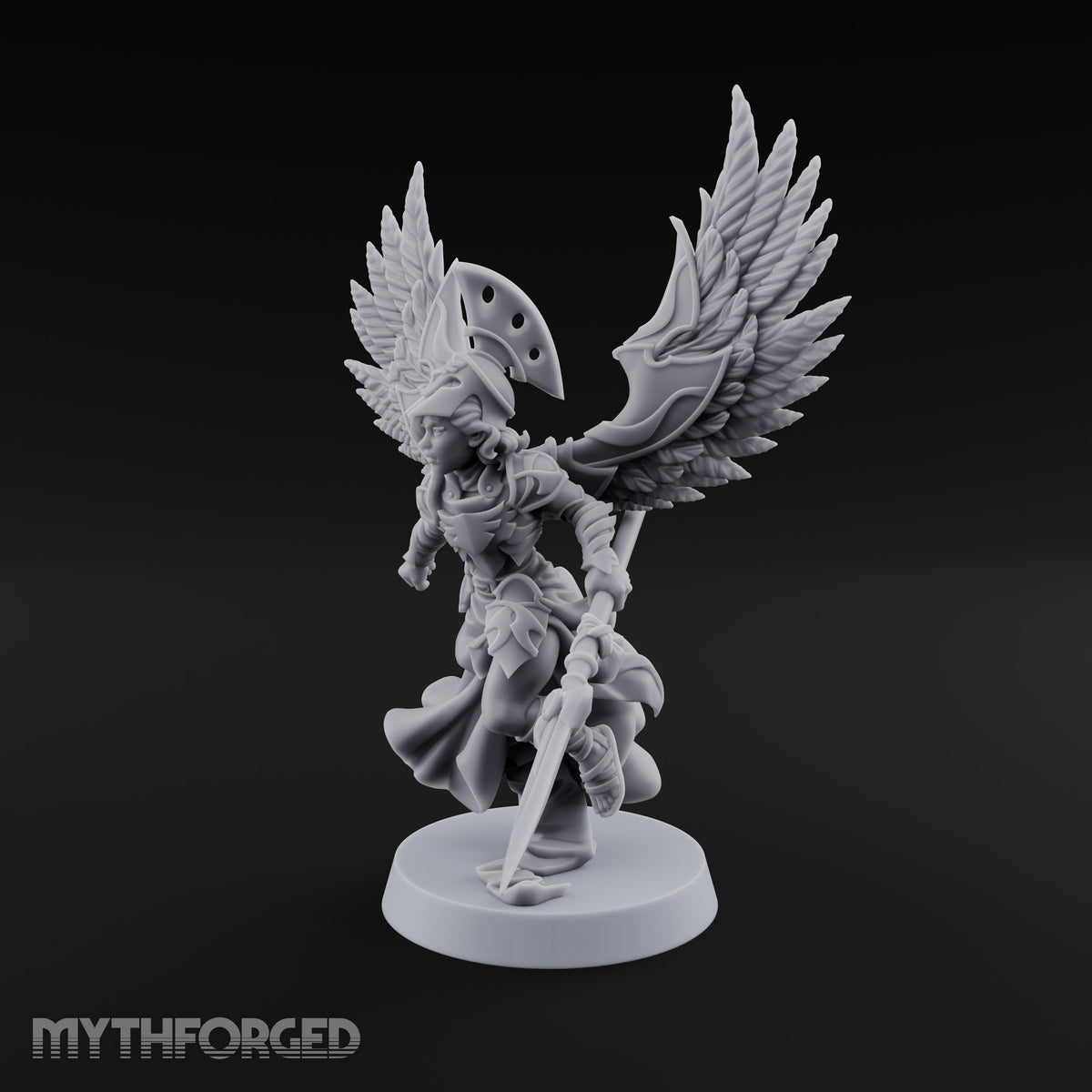 Dawn Lands Running Aasimar Female Paladin with Spear and Feathered Wings — Spear