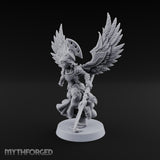 Dawn Lands Running Aasimar Female Paladin with Spear and Feathered Wings — Spear
