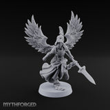 Dawn Lands Running Aasimar Female Paladin with Spear and Feathered Wings — Spear