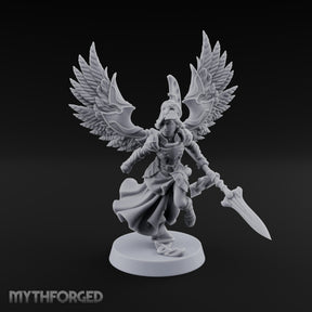 Dawn Lands Running Aasimar Female Paladin with Spear and Feathered Wings — Spear
