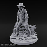 Fence Leaning Snarling Zombie Farmer Miniature for Dungeons and Dragons, Pathfinder or other TTRPGs
