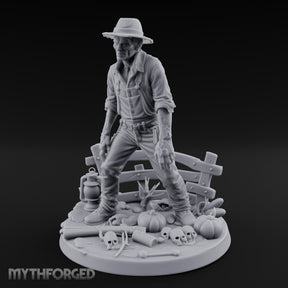 Fence Leaning Snarling Zombie Farmer Miniature for Dungeons and Dragons, Pathfinder or other TTRPGs