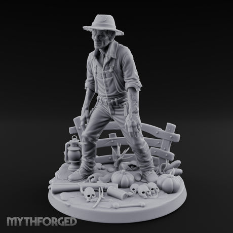 Fence Leaning Snarling Zombie Farmer Miniature for Dungeons and Dragons, Pathfinder or other TTRPGs