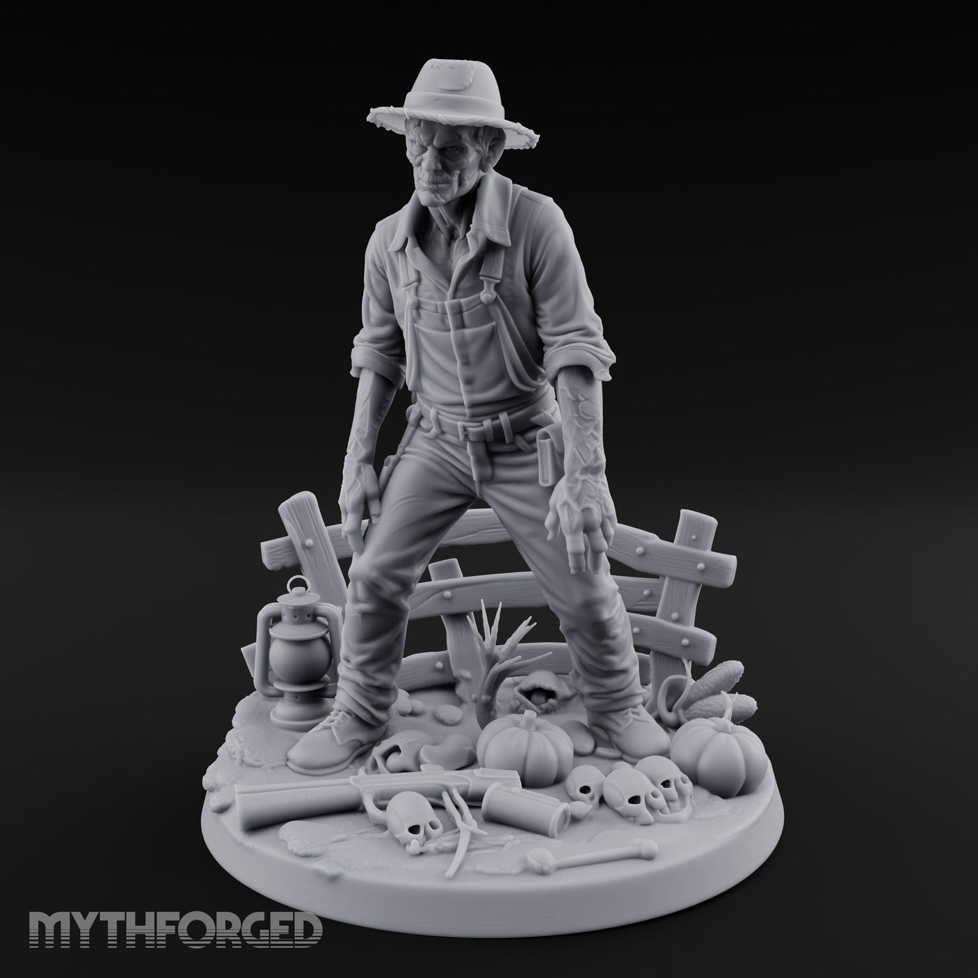 Fence Leaning Snarling Zombie Farmer Miniature for Dungeons and Dragons, Pathfinder or other TTRPGs