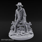 Fence Leaning Snarling Zombie Farmer Miniature for Dungeons and Dragons, Pathfinder or other TTRPGs