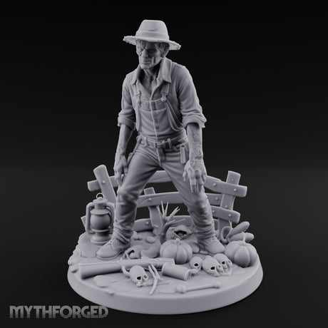 Fence Leaning Snarling Zombie Farmer Miniature for Dungeons and Dragons, Pathfinder or other TTRPGs
