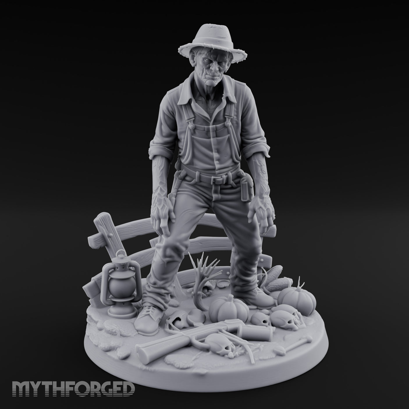 Fence Leaning Snarling Zombie Farmer Miniature for Dungeons and Dragons, Pathfinder or other TTRPGs