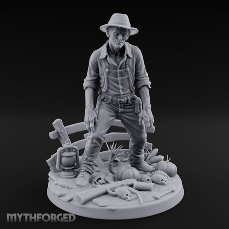 Fence Leaning Snarling Zombie Farmer Miniature for Dungeons and Dragons, Pathfinder or other TTRPGs