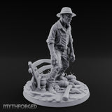 Fence Leaning Snarling Zombie Farmer Miniature for Dungeons and Dragons, Pathfinder or other TTRPGs