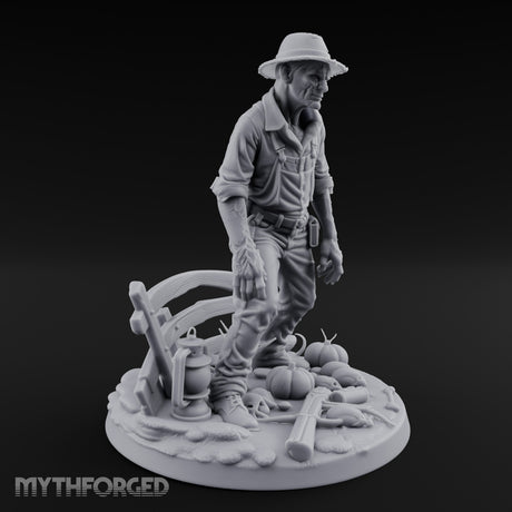 Fence Leaning Snarling Zombie Farmer Miniature for Dungeons and Dragons, Pathfinder or other TTRPGs