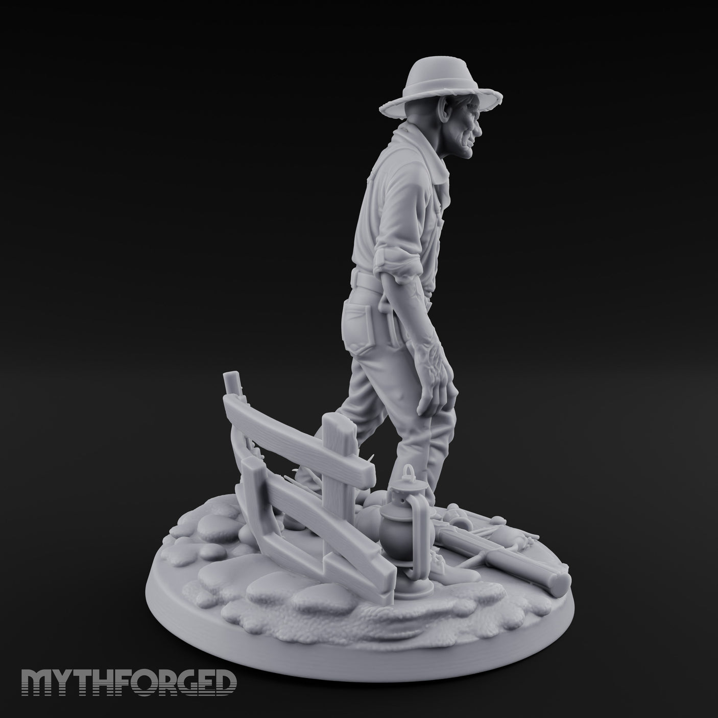 Fence Leaning Snarling Zombie Farmer Miniature for Dungeons and Dragons, Pathfinder or other TTRPGs