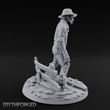 Fence Leaning Snarling Zombie Farmer Miniature for Dungeons and Dragons, Pathfinder or other TTRPGs