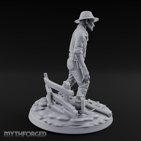 Fence Leaning Snarling Zombie Farmer Miniature for Dungeons and Dragons, Pathfinder or other TTRPGs