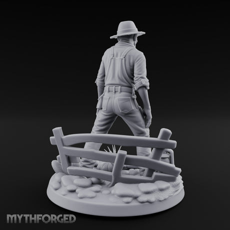 Fence Leaning Snarling Zombie Farmer Miniature for Dungeons and Dragons, Pathfinder or other TTRPGs