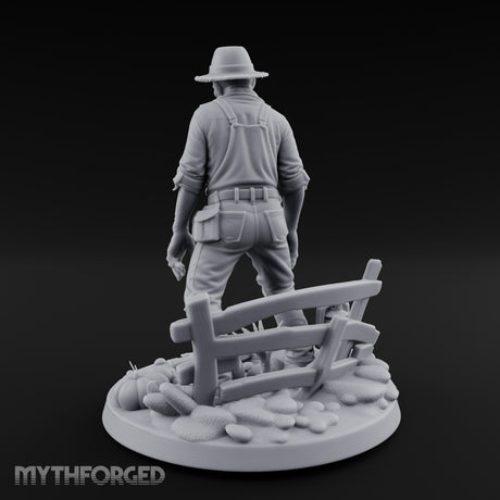 Fence Leaning Snarling Zombie Farmer Miniature for Dungeons and Dragons, Pathfinder or other TTRPGs
