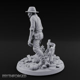 Fence Leaning Snarling Zombie Farmer Miniature for Dungeons and Dragons, Pathfinder or other TTRPGs