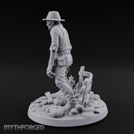 Fence Leaning Snarling Zombie Farmer Miniature for Dungeons and Dragons, Pathfinder or other TTRPGs