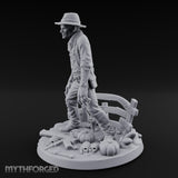 Fence Leaning Snarling Zombie Farmer Miniature for Dungeons and Dragons, Pathfinder or other TTRPGs