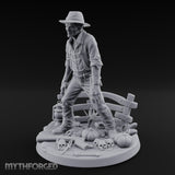 Fence Leaning Snarling Zombie Farmer Miniature for Dungeons and Dragons, Pathfinder or other TTRPGs