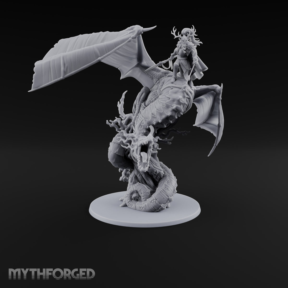 Swooping to Strike Elf Prince on Dragon Miniature for Dungeons and Dragons, Pathfinder or other TTRPGs