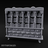 Figure-Columned Drawer-Banked Noble Library Bookcase Cabinet Miniature for Dungeons and Dragons, Pathfinder or other TTRPGs