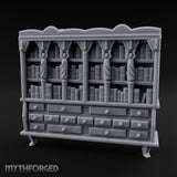 Figure-Columned Drawer-Banked Noble Library Bookcase Cabinet Miniature for Dungeons and Dragons, Pathfinder or other TTRPGs