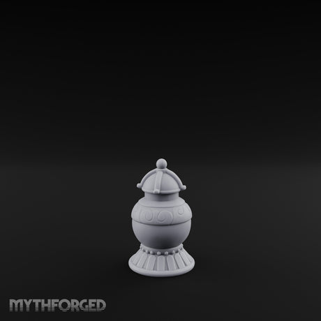 Filigree-Banded Ball-Knobbed Decorative Lidded Vase Miniature for Dungeons and Dragons, Pathfinder or other TTRPGs