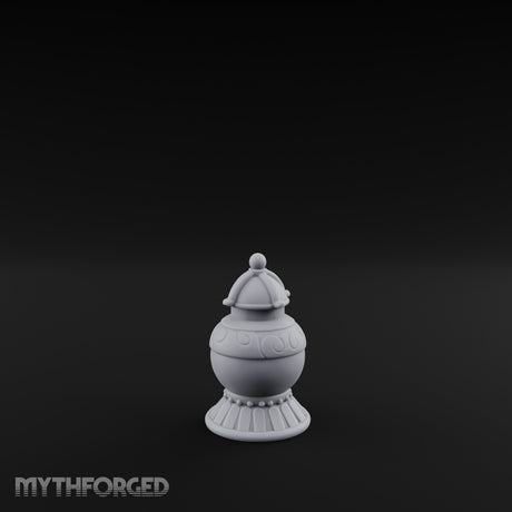 Filigree-Banded Ball-Knobbed Decorative Lidded Vase Miniature for Dungeons and Dragons, Pathfinder or other TTRPGs