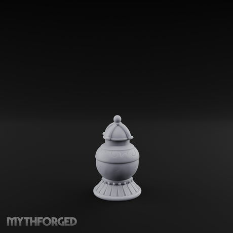 Filigree-Banded Ball-Knobbed Decorative Lidded Vase Miniature for Dungeons and Dragons, Pathfinder or other TTRPGs