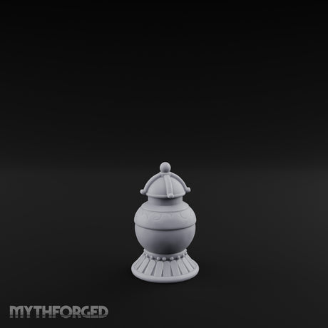 Filigree-Banded Ball-Knobbed Decorative Lidded Vase Miniature for Dungeons and Dragons, Pathfinder or other TTRPGs