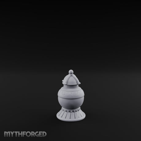 Filigree-Banded Ball-Knobbed Decorative Lidded Vase Miniature for Dungeons and Dragons, Pathfinder or other TTRPGs