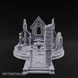 Filigree-Windowed Courtyard-Centered Gothic Chapel Courtyard Ruins Miniature for Dungeons and Dragons, Pathfinder or other TTRPGs