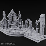 Filigree-Windowed Courtyard-Centered Gothic Chapel Courtyard Ruins Miniature for Dungeons and Dragons, Pathfinder or other TTRPGs