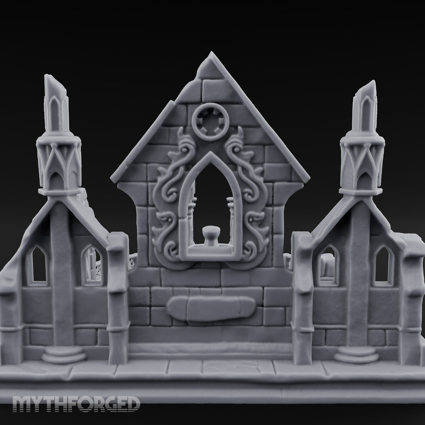Filigree-Windowed Courtyard-Centered Gothic Chapel Courtyard Ruins Miniature for Dungeons and Dragons, Pathfinder or other TTRPGs