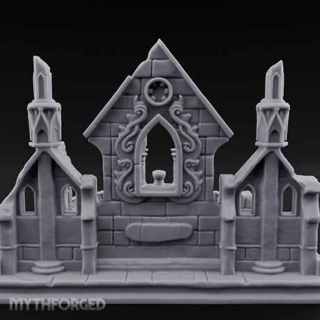 Filigree-Windowed Courtyard-Centered Gothic Chapel Courtyard Ruins Miniature for Dungeons and Dragons, Pathfinder or other TTRPGs