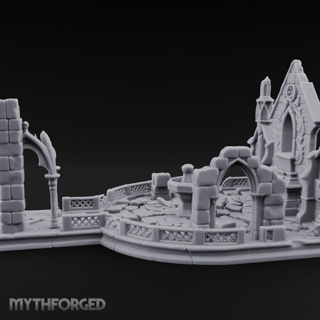 Filigree-Windowed Courtyard-Centered Gothic Chapel Courtyard Ruins Miniature for Dungeons and Dragons, Pathfinder or other TTRPGs
