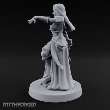 Finger Pointing Striding Human Medic Nun Miniature for Dungeons and Dragons, Pathfinder or other TTRPGs