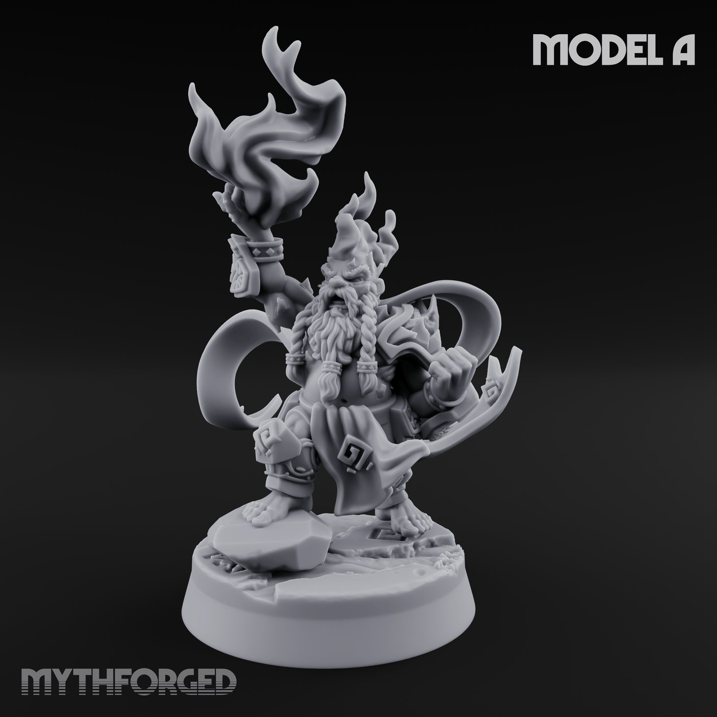 Flames Towering Skyward Dwarf Fire Casters A Miniature for Dungeons and Dragons, Pathfinder or other TTRPGs