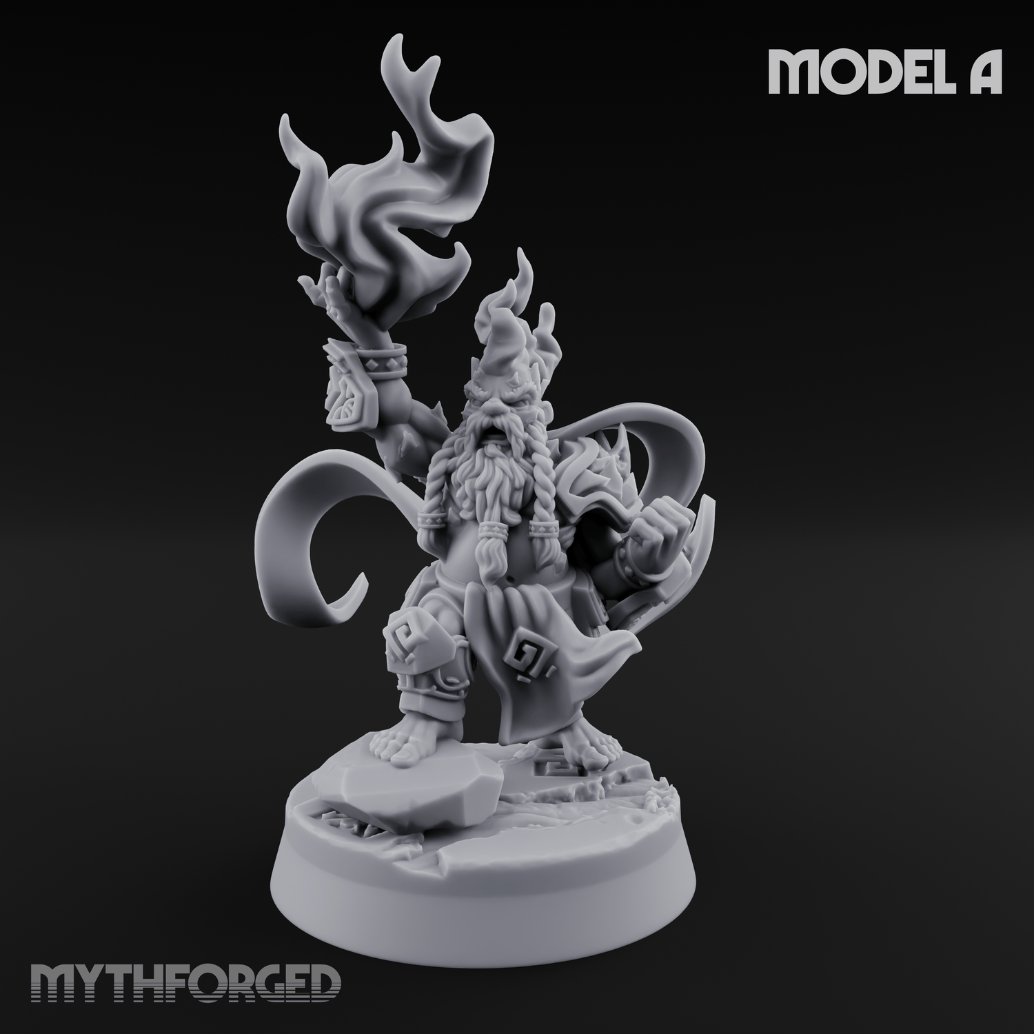 Flames Towering Skyward Dwarf Fire Casters A Miniature for Dungeons and Dragons, Pathfinder or other TTRPGs