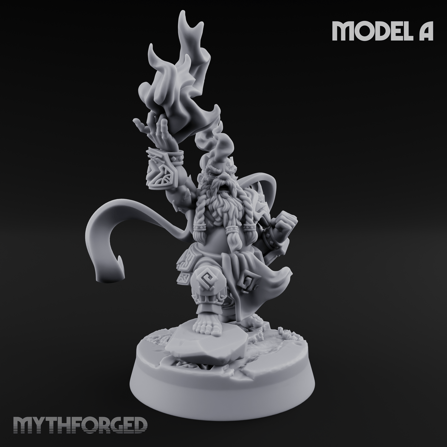 Flames Towering Skyward Dwarf Fire Casters A Miniature for Dungeons and Dragons, Pathfinder or other TTRPGs