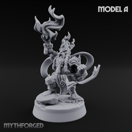 Flames Towering Skyward Dwarf Fire Casters A Miniature for Dungeons and Dragons, Pathfinder or other TTRPGs
