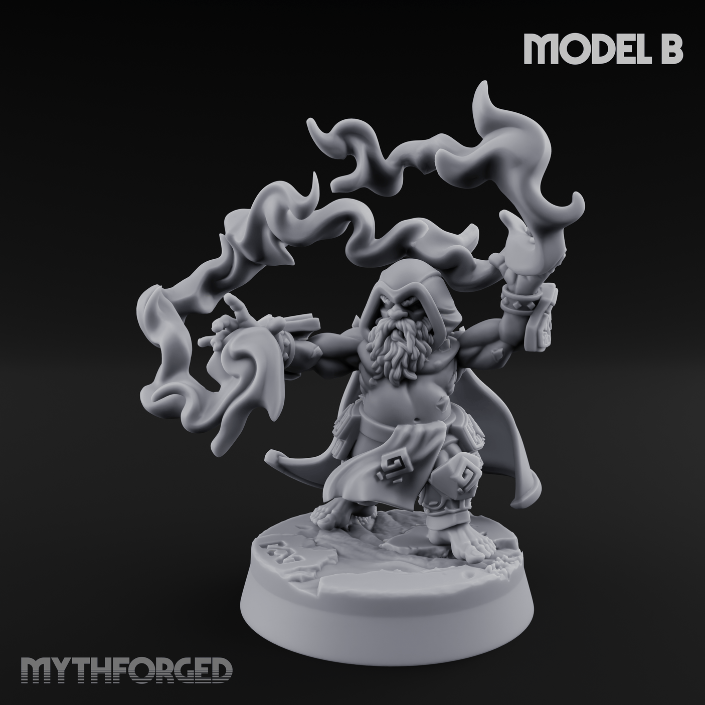 Flames Towering Skyward Dwarf Fire Casters B Miniature for Dungeons and Dragons, Pathfinder or other TTRPGs