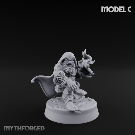 Flames Towering Skyward Dwarf Fire Casters C Miniature for Dungeons and Dragons, Pathfinder or other TTRPGs