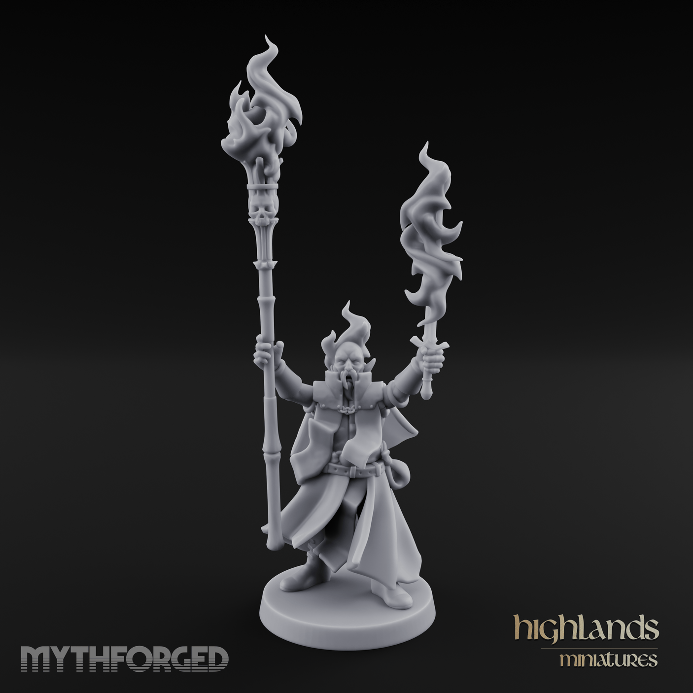 Torches Held High Fire Mage Miniature for Dungeons and Dragons, Pathfinder or other TTRPGs