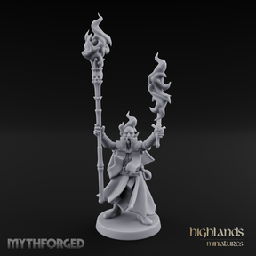 Torches Held High Fire Mage Miniature for Dungeons and Dragons, Pathfinder or other TTRPGs