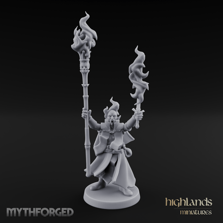 Torches Held High Fire Mage Miniature for Dungeons and Dragons, Pathfinder or other TTRPGs