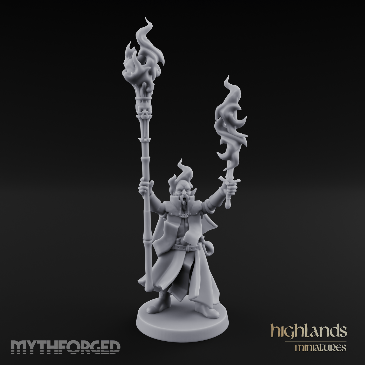 Torches Held High Fire Mage Miniature for Dungeons and Dragons, Pathfinder or other TTRPGs