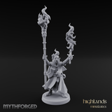 Torches Held High Fire Mage Miniature for Dungeons and Dragons, Pathfinder or other TTRPGs