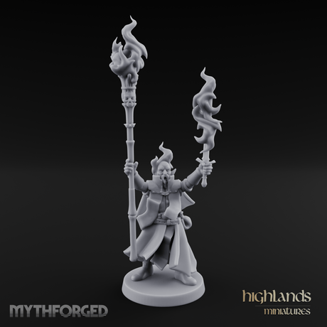Torches Held High Fire Mage Miniature for Dungeons and Dragons, Pathfinder or other TTRPGs