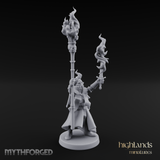 Torches Held High Fire Mage Miniature for Dungeons and Dragons, Pathfinder or other TTRPGs
